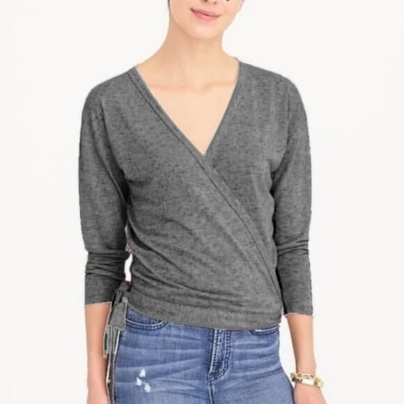 J. Crew Knit Tie-Front Wrap Top | H5983 | Heather Graphite - Picture 1 of 6